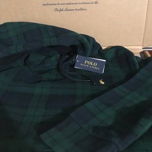 Polo Ralph Lauren Blue Green Tartan Plaid Pullover Hoodie Size M
